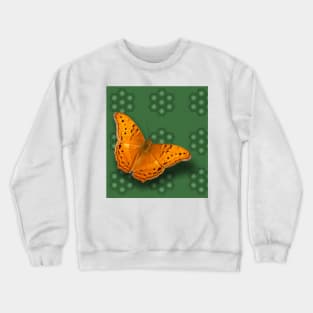 Beautiful orange butterfly on green pattern background Crewneck Sweatshirt